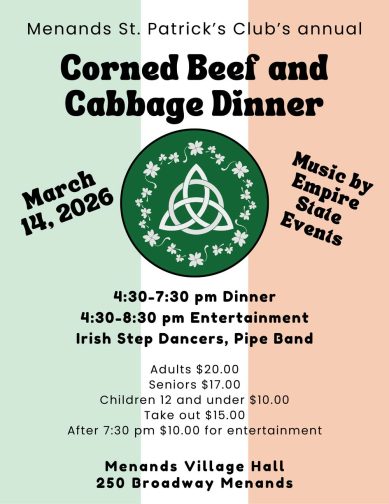 Menands St. Patrick's Club Corned Beef & Cabbage Dinner Flyer